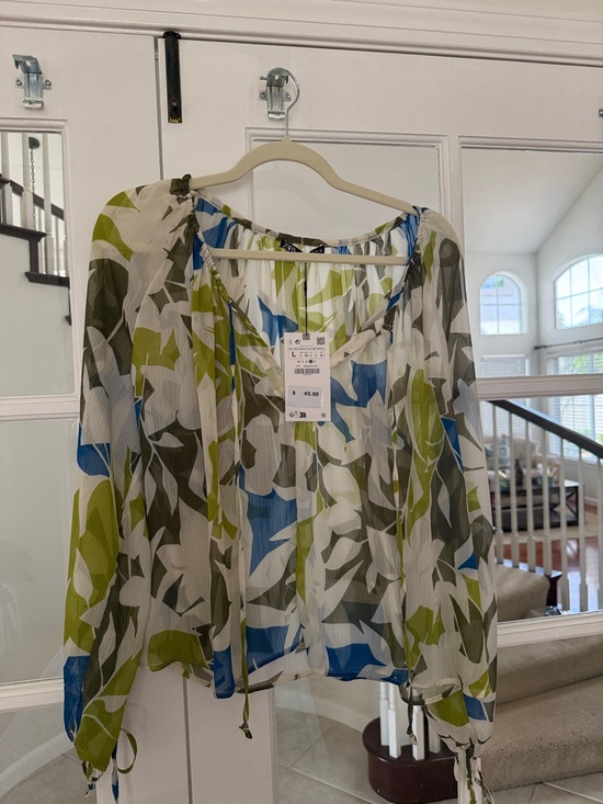 Zara Tops - Zara NWT Size Large Lightweight Gauze Sheer Blouse in Multi Green/Blue
